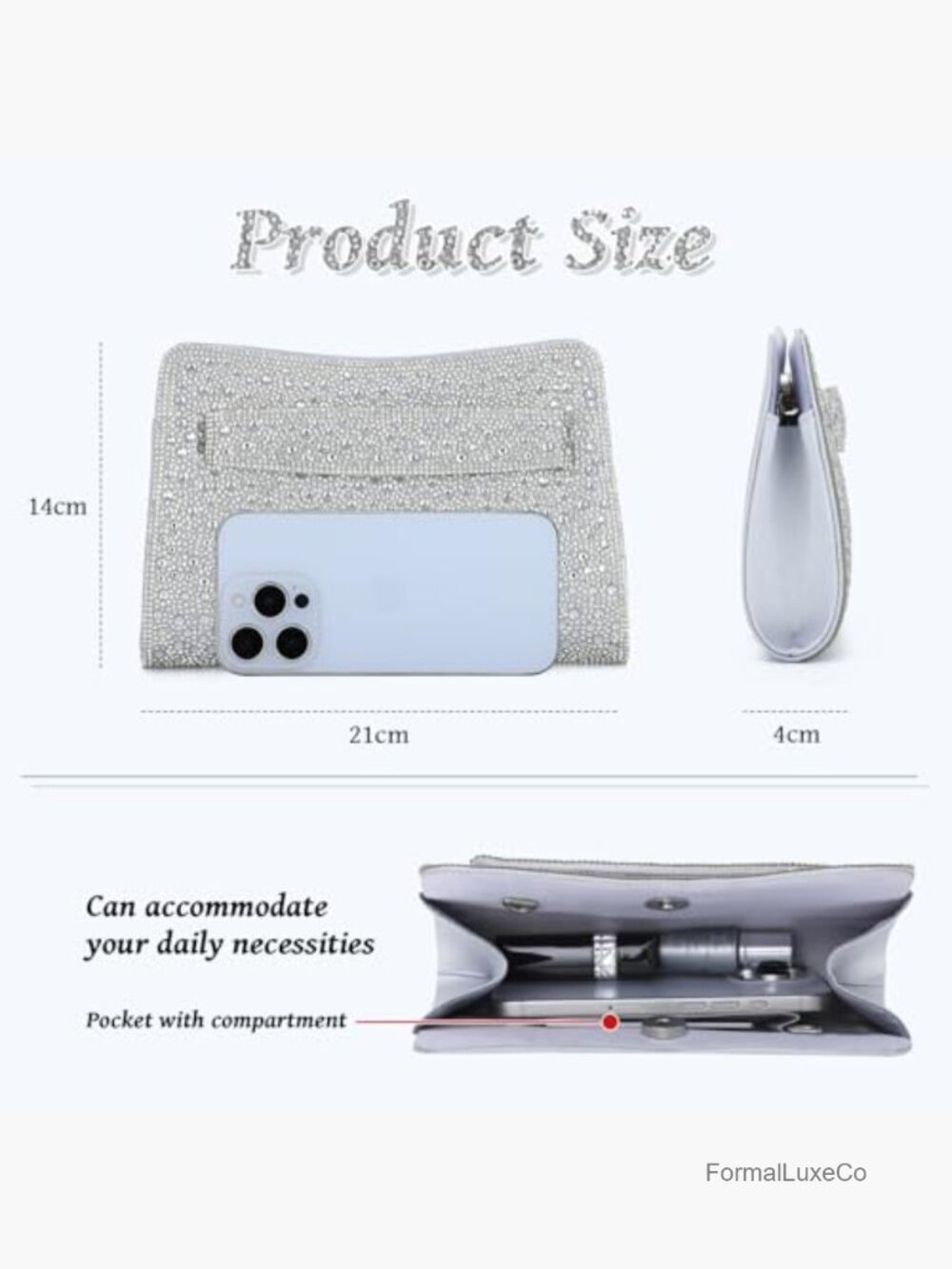 Crystal Rhinestone Evening Clutch Purse for Women with Removable Chain Strap - Picture 3 of 7